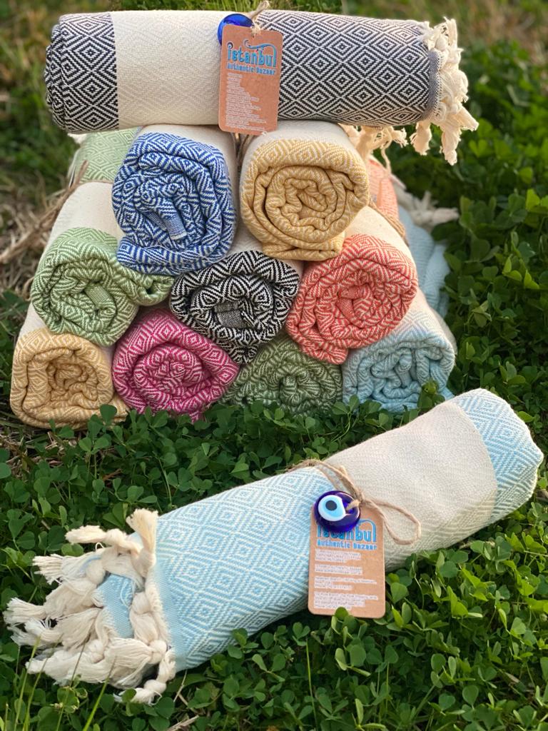 Turkish Cotton Towel Aqua Istanbul Authentic Bazaar