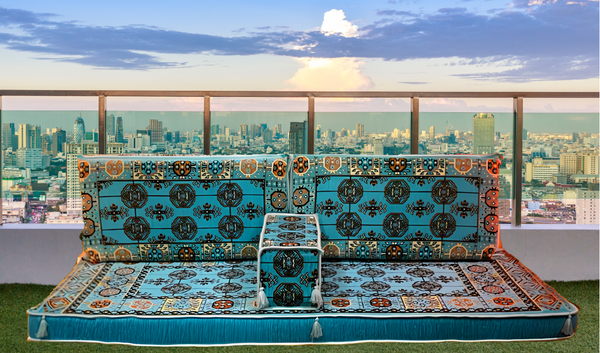 Arabian Majlis, Divan Set (Floor Cushions), Aqua Elegance