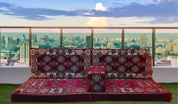 Arabian Majlis, Divan Set (Floor Cushions)  Maroon Elegance