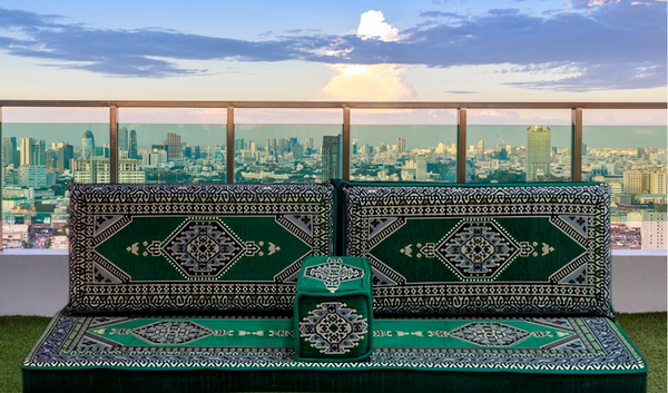 Arabian Majlis, Divan Set (Floor Cushions)  Green