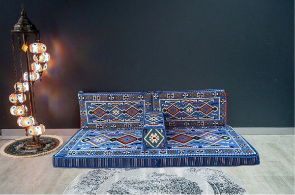 Arabian Majlis, Divan Set (Floor Cushions)  Blue Rhombus