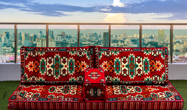 Arabian Majlis, Divan Set (Floor Cushions)  Red Oriental