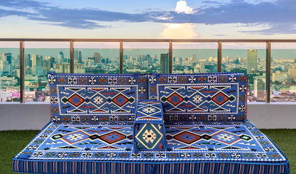 Arabian Majlis, Divan Set (Floor Cushions)  Blue Rhombus