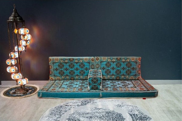 Arabian Majlis, Divan Set (Floor Cushions), Aqua Elegance