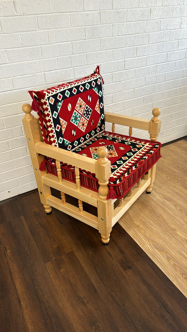 Single cushion set red square with chair