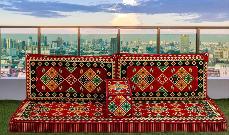 Arabian Majlis, Divan Set (Floor Cushions) Red Square