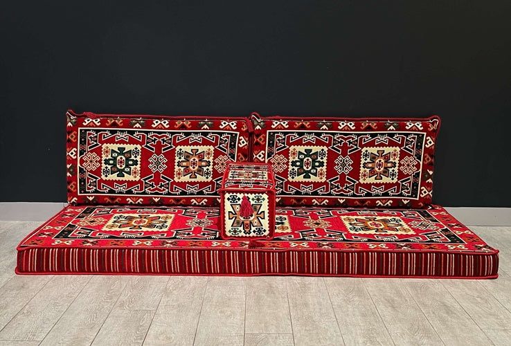 Arabian Majlis, Divan Set (Floor Cushions)  Red-Authentic