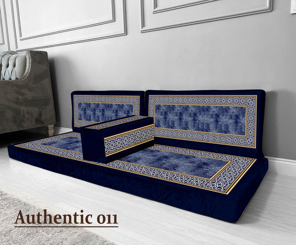 Arabian Majlis, Divan Set (Floor Cushions) Navy Border Heritage Elegance Majlis