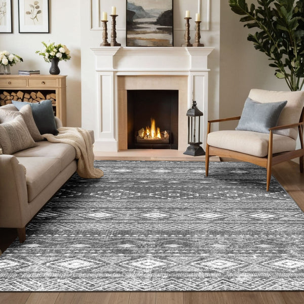 Grey and White Boho Rug