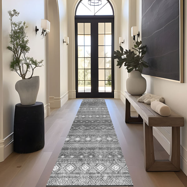 Grey and White Boho Rug