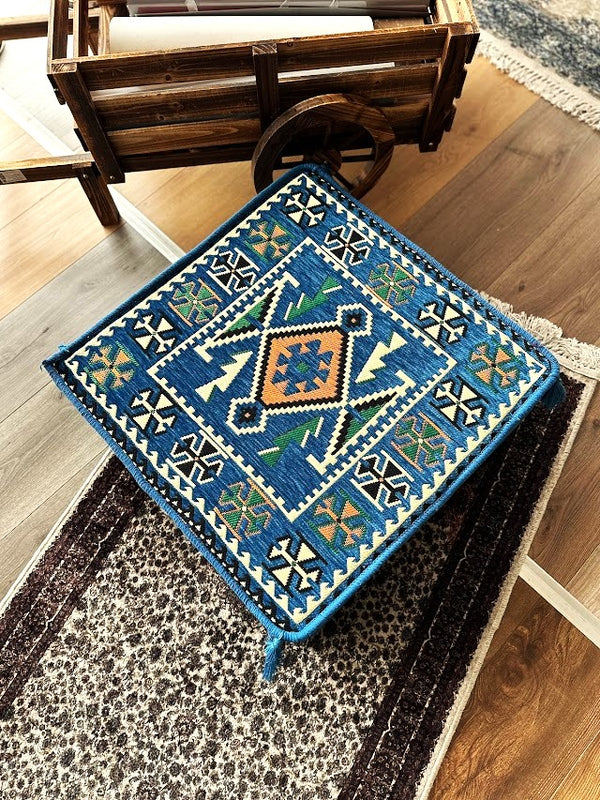 Ottoman Floor Cushion 60x60 Blue Rhombus