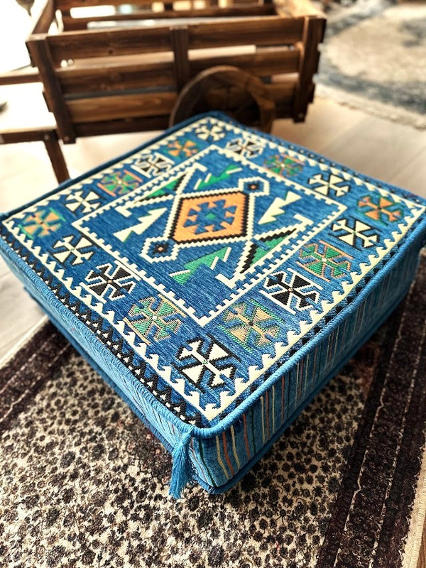 Ottoman Floor Cushion 60x60 Blue Rhombus