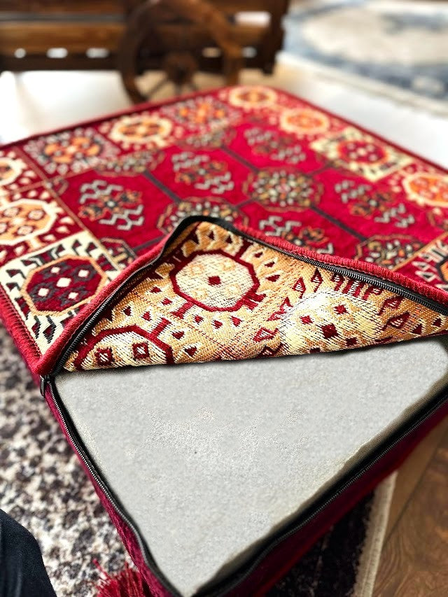 Ottoman Floor Cushion 60x60 Dark Red Elegance