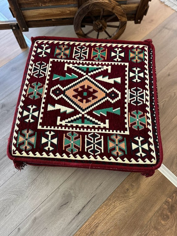 Ottoman Floor Cushion 60x60 Maroon Rhombus