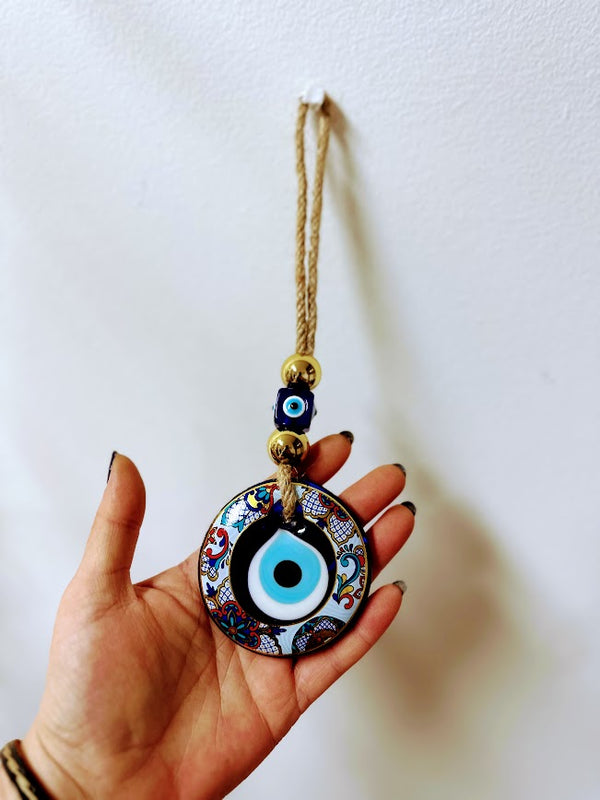 Evil Eye Hanging 8 cm Painting White