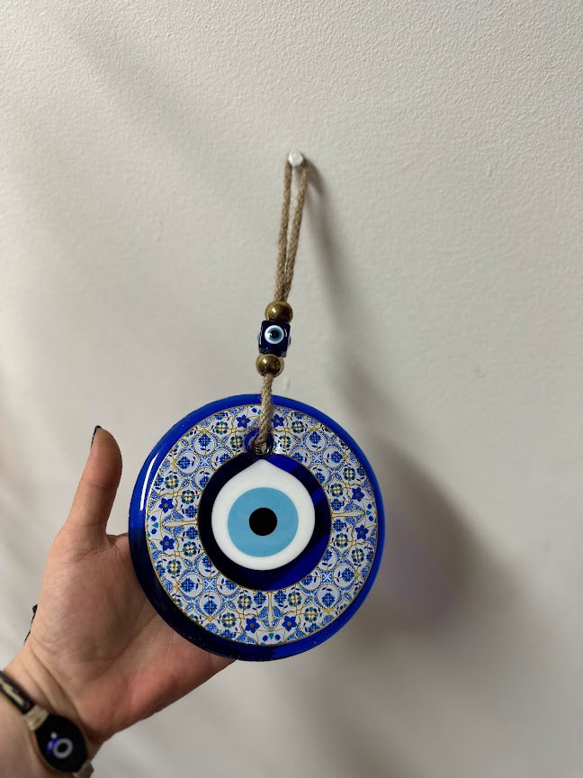 Evil Eye Hanging 13 cm Painting Blue Yellow