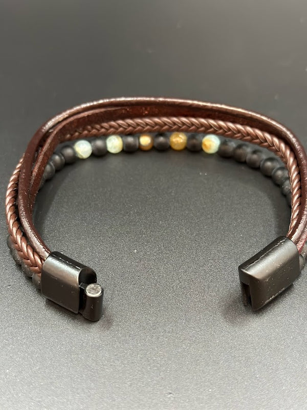 Men's Bracelet Brown Leather Multilayer Brown Gradient