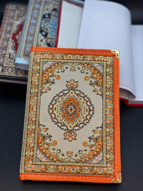 Handmade Fabric Notebook L - Orange Beige