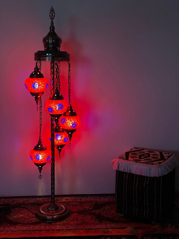 Turkish Floor Lamps- 5 pieces Red-Blue Flower