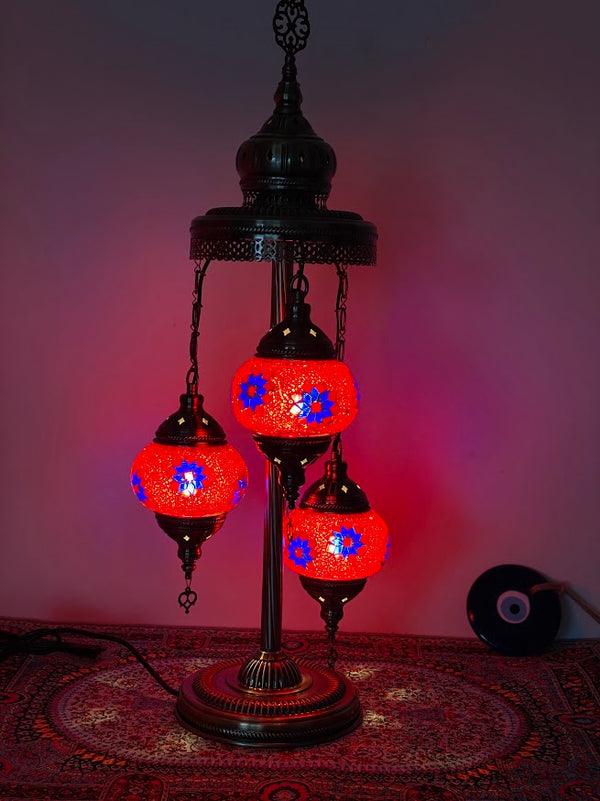 Turkish Floor Lamps 3 pieces - Red-Blue Flower