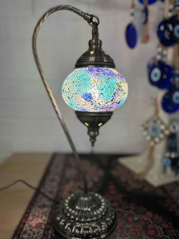 Swan Lamps Mosaics - Aqua Crackle