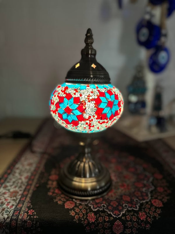 Table Lamps - Aqua Red Flower