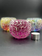 Mosaic Candle Holder Pink Crackle