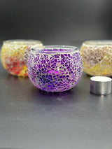 Mosaic Candle Holder Purple Crackle