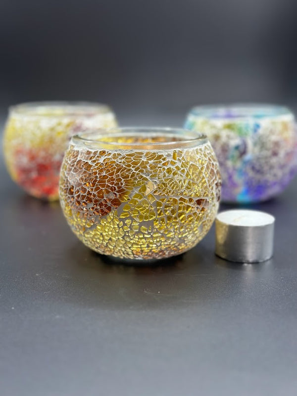 Mosaic Candle Holder Yellow Crackle