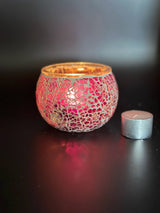 Mosaic Candle Holder Pink Crackle
