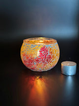 Mosaic Candle Holder Yellow Red Crackle