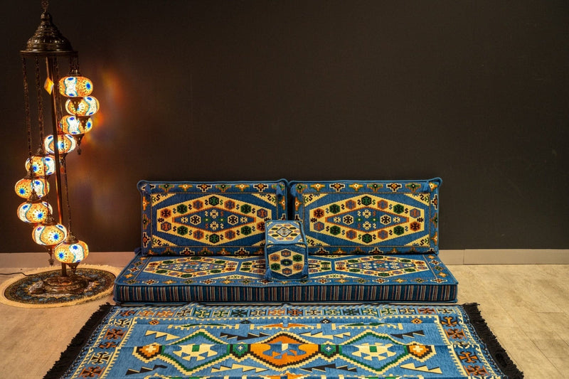 Divan Set ( Floor Cushions ) Majlis Blue Classic - Bazaar G Rugs N Gifts