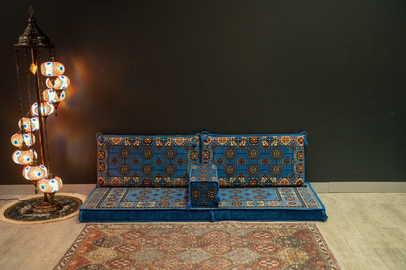 Divan Set ( Floor Cushions ) Majlis Blue Diamond - Bazaar G Rugs N Gifts