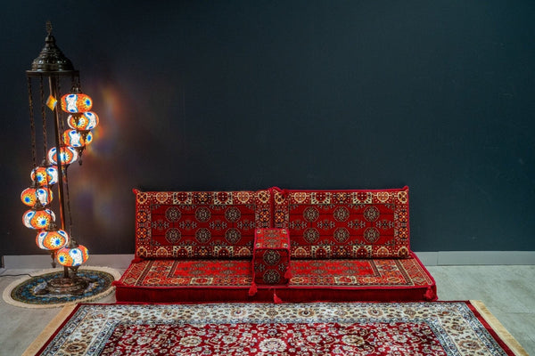 Divan Set ( Floor Cushions ) Majlis Red Diamond - Bazaar G Rugs N Gifts