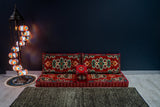 Divan Set ( Floor Cushions ) Majlis Red Green Pattern - Bazaar G Rugs N Gifts