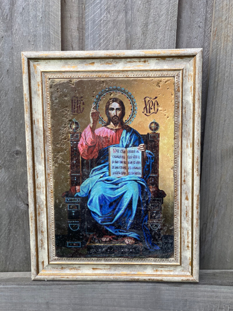 Vintage Stone with Vintage frame 20x30 - Jesus on Throne