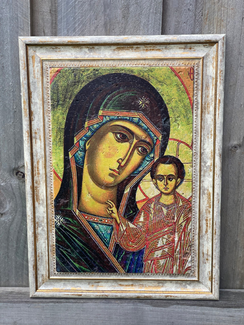 Vintage stone with Vintage frame 20x30 - Mother of God