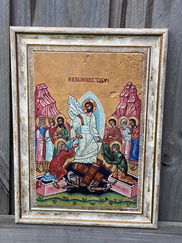 Vintage stone with Vintage  frame 20x30 - Resurection of Jesus Christ
