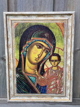 Vintage stone with Vintage frame 20x30 - Mother of God